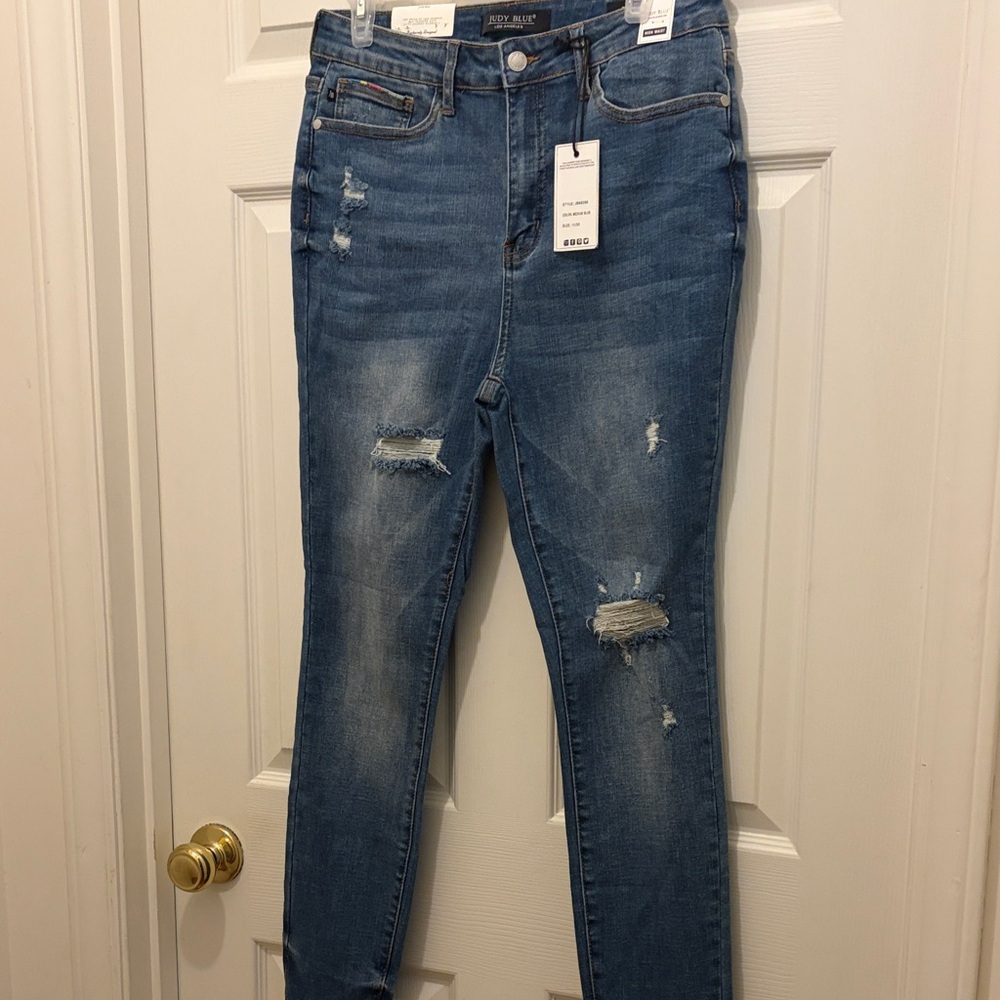 Judy Blue Medium Blue Distressed Skinny Jeans
